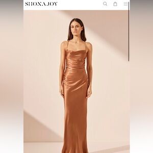 Shona Joy almond La lune cowl neck backless gown